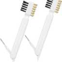 2Pcs Kitchen Cleaning Scrub Brush, 4 in 1 Deep Gas Stove Brass Wire Brush with Stiff Bristles and Cooktop Scraper Stainless Steel Scrubber for Range Hood Grease Grime Rust Cleaner Pot Pan