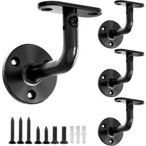 304 Stainless Steel Handrail Brackets for Indoor Stairs, 270° Adjustable Railing Bracket, Heavy Duty Wall Mount for Square & Flat Rail (Black, 4 Pack)