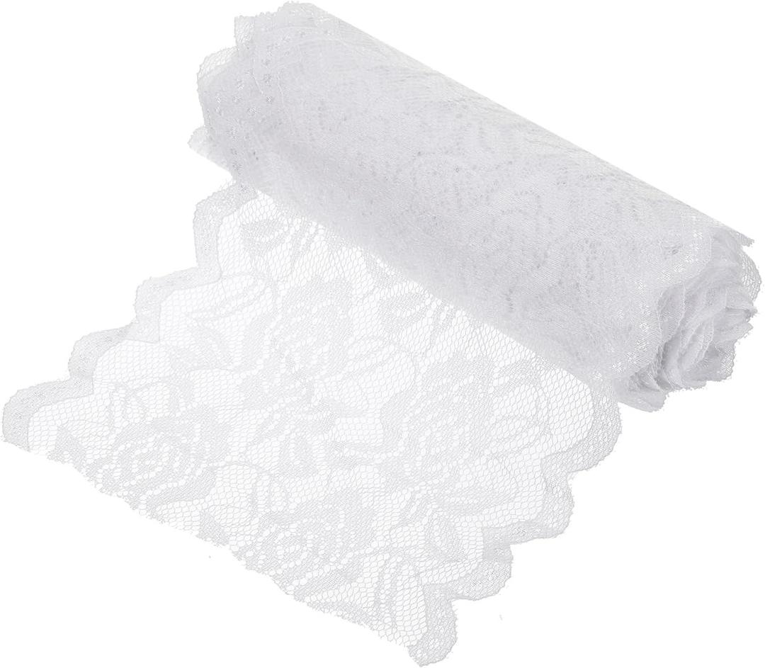 6 Inch Wide 11 Yard Lace Ribbon Floral Pattern White Lace Trim Ribbon for Sewing Making, and DIY Crafts, Gift Wrapping, Bouquets, Wedding Decor