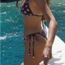 GORGLITTER Women's Y2k Floral Beaded Bikini Sets High Cut Triangle Halter Beach Swimsuits Low Rise Tie Side Bathing Suit (Brown, S)