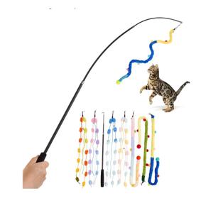Cat Wand Toy, 8Pcs Retractable Plush Srtip Cat Teaser Wand Toys with Bell & String, Long Interactive Wand Toys for Indoor Kitten, Exercise