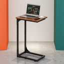 C-Shaped Side Table for Couch - Small Coffee Stand Sofa Tray Desk with Metal Frame and Waterproof Scratch Resistant, Modern End Accent for Living Room, Bedroom, Small Spaces, Rustic Brown (11.8" Width 1-Pack)