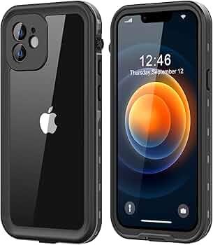 Protebox for iPhone 12 Mini Waterproof Case with Builtin Screen Protector, Shockproof Dustproof Full Body Protective IP68 Waterproof Phone Case for iPhone 12 Mini 5.4 inch (Black/Clear)