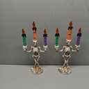 MEETYAMOR 2 Pcs Skull Halloween Candelabra Decorations Indoor, Halloween Candles Holder with LED Lights for Scary Haunted House Mansion Decor, Battery Operated Timer Candlesticks for Table Home Party