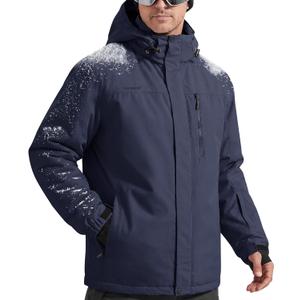 FREE SOLDIER Men's Waterproof Ski Snow Jacket Fleece Lined Warm Winter Rain Jacket with Hood Fully Taped Seams (Medium, Midnight Navy)