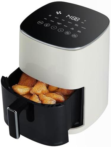 Sweetcrispy 6QT Air Fryer with Window, Square Airfryer Oven 12-in-1 for Family, 400°F Rapid Air Crispy Technology, Roast Bake Dehydrate, Nonstick & Easy-Clean Basket, Beige