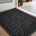 DEXI Front Door Mat Outside Entrance, Heavy Duty Non Slip Low Profile Doormat for Entryway, Trap Dirt and Moisture Welcome Mats, Easy Clean, Patio, Garage, 3x2, Black