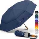 Royal Walk Windproof Folding Travel Umbrella Compact and Strong Luxurious Real Wood Handle Automatic Open Close Vented Double Canopy for Men and Women