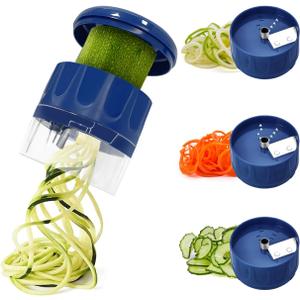 SUREWIN 3 in 1 Vegetable Spiralizer Slicer, Adjustable Zucchini Carrot Noodle Maker, Cucumber Spiral Cutter, Easy to Use Kitchen Tool（Blue）