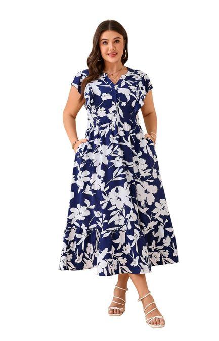 Women Plus Size Summer Beach Boho Dress Ruffle Sleeveless V Neck Button Down Casual Wedding Guest Maxi Dresses, 4XL