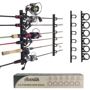 Aventik Vertical/Horizontal Fishing Rod Holder For Garage, Wall, Ceiling Holds Up To 6/12 Fishing Pole Holders (Black)