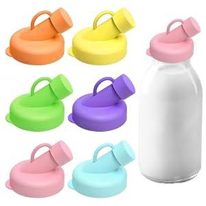5Pcs Silicone Milk Bottle Dispenser Caps 48mm Diameter Pour Spout Lids Replacement Lids Odorless for Stanpac & Libbey & Stock Your Home & The Dairy Shoppe