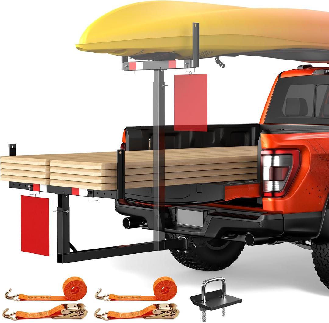 Truck Bed Extender Hitch Mount, Pickup Truck Bed Extender, 2 in 1 Design 500lbs Capacity Truck Bed Extension for Kayak Canoe Ladder Lumber