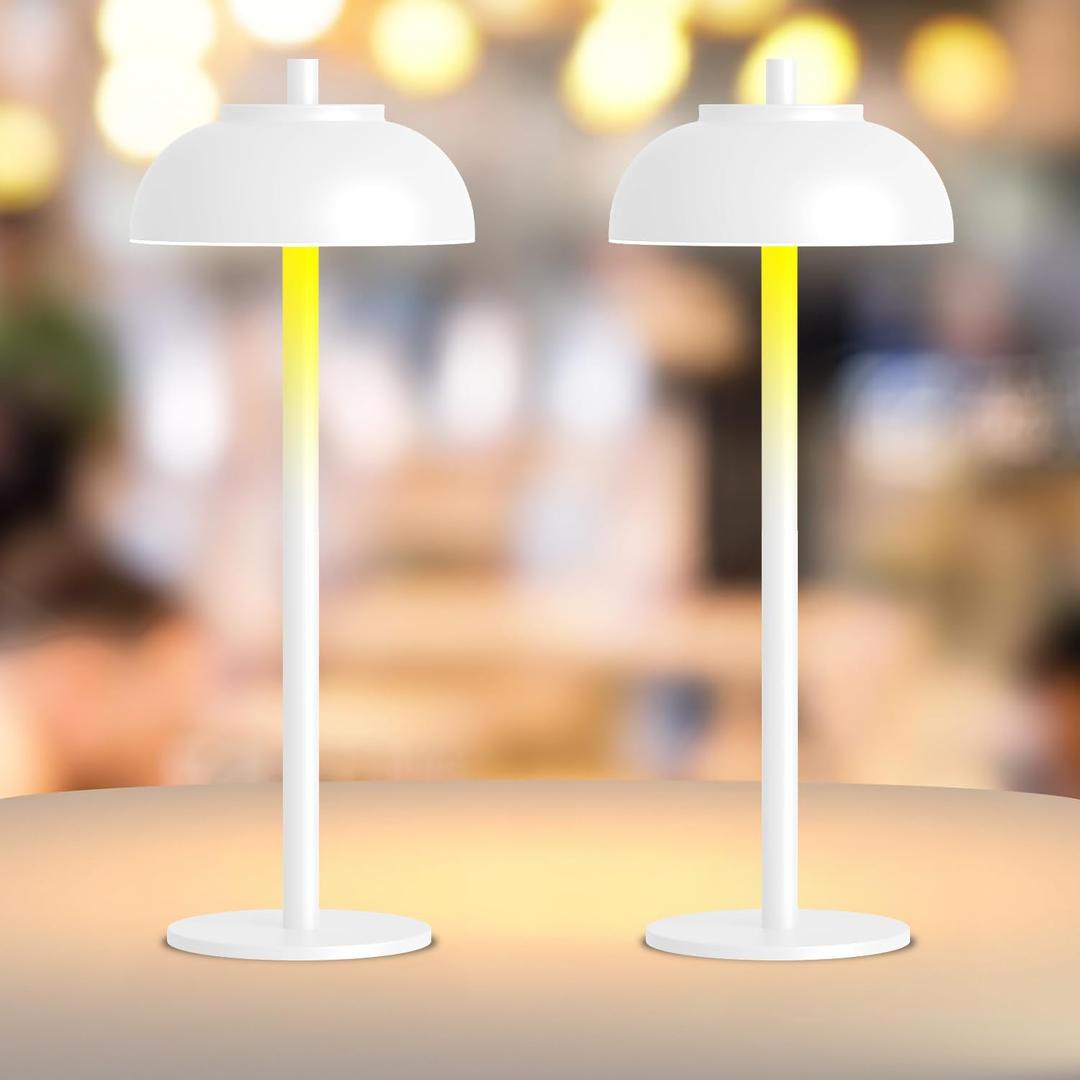 White Table Lamp Set of 2 Rechargeable,Table Lights Battery Operated-IP65 Waterproof-for Outdoor Patio/Restaurants/Home/Dinner/Table Lighting-Touch Control & Dimmable