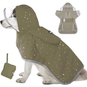 Lukovee Dog Raincoat - Lightweight Hooded Dog Rain Coat for Large Medium Small Dogs, Adjustable Poncho Jacket with Reflective Stripes & Built-in Storage Pocket (Green, Medium)