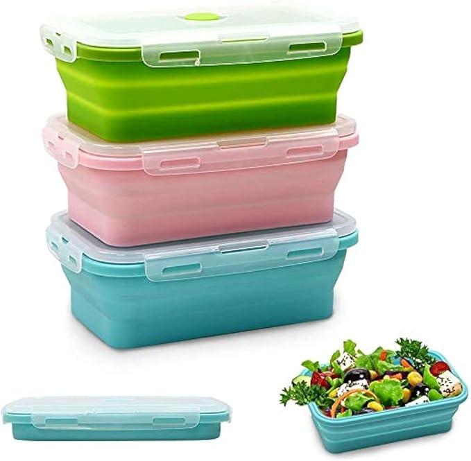 CUISITOOL Large Collapsible Food Containers with Lids for Camping & Travel | LeakProof Silicone Storage Bowls,2000ml/1200ml/800ml, Dishwasher, Microwave Freezer Safe, Set of 3
