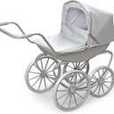 Badger Basket London Doll Stroller - Stylish Toy Stroller for 18 Inch Dolls - Adjustable Canopy, Sturdy Handle, Durable Design for Pretend Play and Doll Accessories - Gray, 20