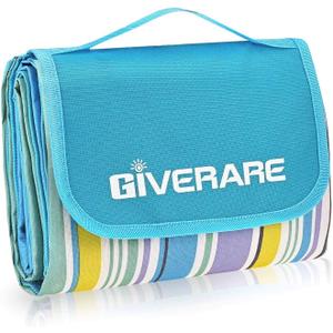 GIVERARE Picnic Beach Blanket, XL Sandfree Waterproof Outdoor Camping Blanket, Quick Drying Oxford Family Mat, Portable Extra Large Picnic Mat for Travel, Hiking, Music Festival, Lawn (Blue)
