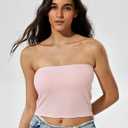 ZeroBound Tube Tops for Women with Built-in Shelf Bra Basic Backless Strapless Top, Bandeau Going Out Crop Tops (Pink, L)