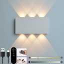Wall Lights, LED Cordless Wall Sconces Lamp 5200mAh Rechargeable Battery Operated, 3 Colors & Dimmable, Touch and Remote Control Indoor Wall Lamp, Up Down Wall Mount Light for Bedroom Hallway (White)