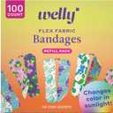 Welly Bandage Color Changing Refill Pack | Adhesive Flexible Fabric Bandages | Assorted Shapes and Patterns for Minor Cuts, Scrapes, and Wounds - 100 Count