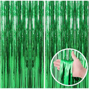 2 Pack Green Streamers Backdrop Jungle Party Decorations Foil Fringe Backdrop Curtains Photo Booth Backdrop for Birthday Dinosaur Animal St Patrick's Day Football Christmas Party Decorations (39.4"W x 78.7"L (Pack of 2))