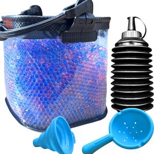 Foldable Gel Water Blasters Ammo Bucket with Balls Subpackage Bottle, Portable SplatterGun Accessories, Gel Gun Ammo Container with a Ball Funnel & Spoon, Large Capacity Tub for Ages 14+
