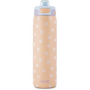 Ello Pop & Fill 22oz Stainless Steel Water Bottle with Quick Fill Technology, Double Walled and Vacuum Insulated Metal, Leak Proof Locking Lid, Sip and Chug, Reusable, BPA Free, Gloss Daisies