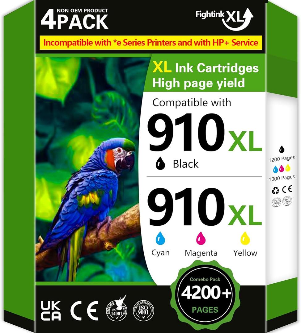910XL Ink Cartridges for HP Printers Compatible for HP 910XL Ink Cartridges Combo Pack for HP Ink 910 fit for OfficeJet Pro Series 8020 8015 8025 8030 8035 8010 8018 8022 8028 Printer,4 Pack