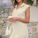 AlvaQ Womens Summer Dresses 2025 Casual Sleeveless Half Zip V Neck Tunic Sweatshirt Mini Dress with Pockets (Beige, M)