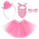 Pink Cowgirl Hat Headband Tutu Set Adult Tutus for Women with Mini Tiny Cowboy head band Heart Glasses Bandana Women Halloween Party Costume Accessories Set (Pink Cowgirl Hat Headband)