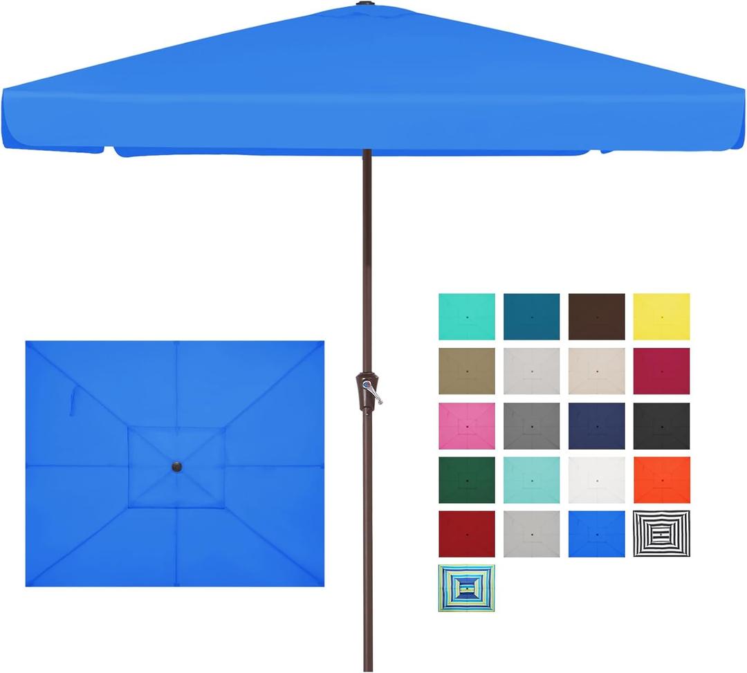 JEAREY 8x10 ft Rectangular Patio Umbrellas Outdoor Table Market Umbrella w/Crank, 8 Sturdy Ribs, UV Protection Waterproof Sunproof(Royal Blue)