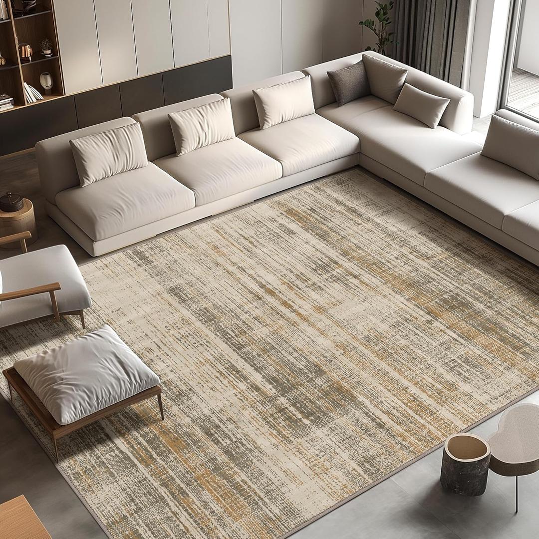 GENIMO 5x7 Washable Area Rug  Modern Abstract Non-Slip Low Pile Contemporary Indoor Floor Carpet for Living Room, Bedroom, Dining Room, Kitchen, Office, Brown