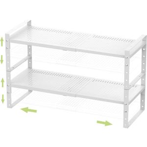Jojocross Expandable Stackable Aadjustable Shoe Rack Pantry Shelf for Kitchen Cabinets Counter Shelves Countertop Cupboard Storage Solution,Sturdy Heavy-Duty Metal Construction(2Packs/White/Large)