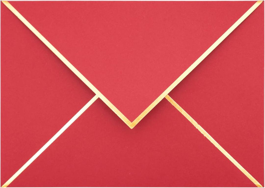A7 Envelopes - V Flap Foil Border Luxury Mailing Envelopes for 5" x 7" Cards - for Wedding, Invitations, Baby Shower, Photos, Graduation, Birthday, Bridal Shower - 5.25" x 7.25" (Red, 25 Pack)