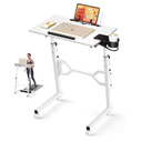 Small Standing Desk with Wheels, Portable Treadmill Desk, Rolling Desk Adjustable Height for Laptop, Mobile Standing Table for Walking Pad, Bedside Table