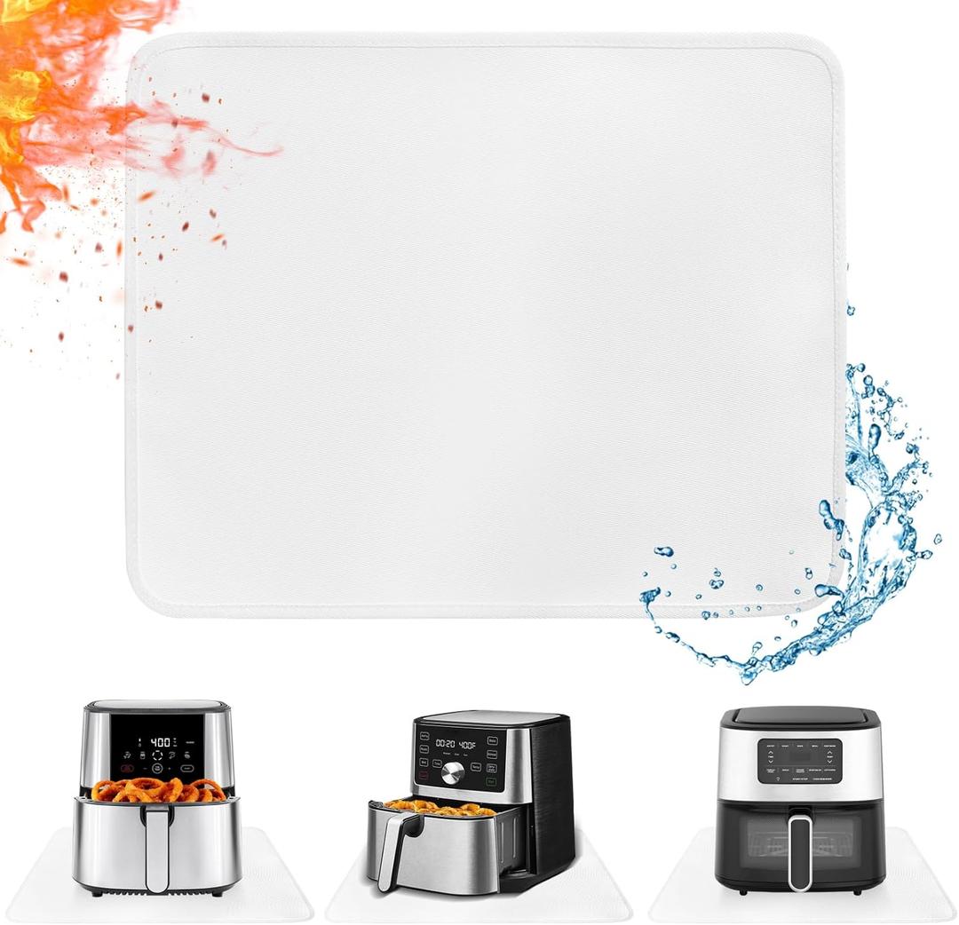 Heat Resistant Mat for Air Fryer, 15 x 18in Countertop Protector, Fireproof Silicone Appliance Slider for Coffee Maker, Toaster, Oven (White) (18"L x 15"W)
