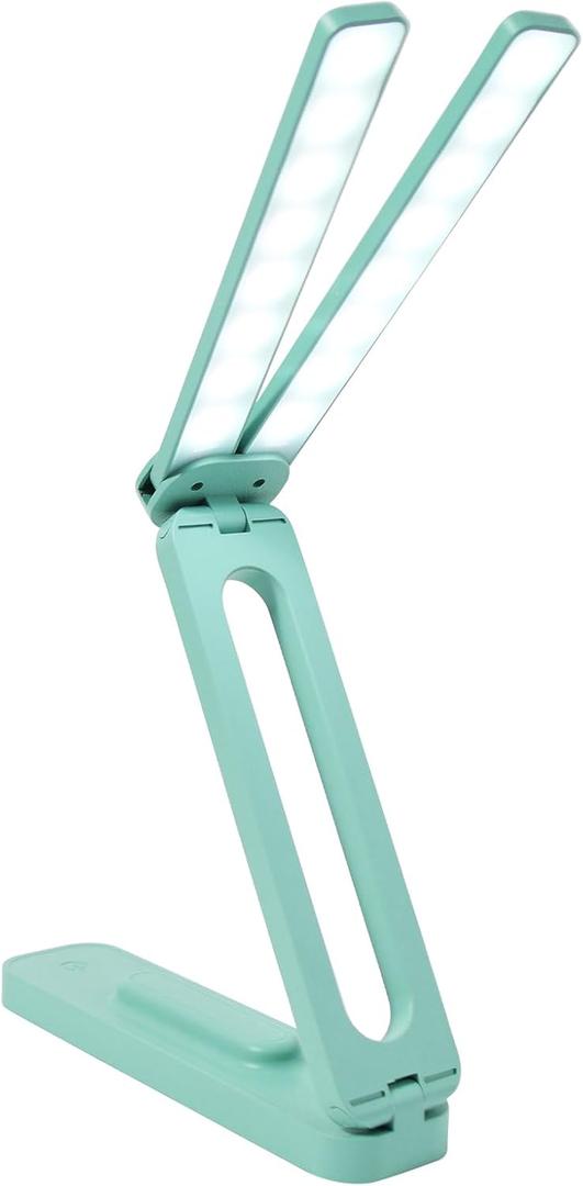Foldable and Adjustable LED Desk Lamp, Dual Head Portable Book Light with Stepless Dimming and 3 Color Modes for Bedside, Reading or Travel(Blue)