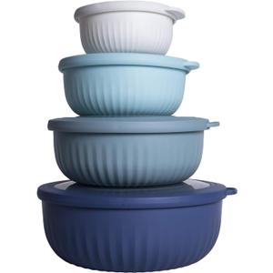 COOK WITH COLOR Prep Bowls with Lids- Wide and Deep Nesting Plastic Small Mixing Bowl Set with Lids, 8 Piece Set - Wide Bowls, Blue