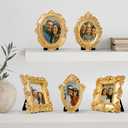 97 Decor Small Gold Picture Frames Set - 5 Pcs Vintage Mini Picture Frames Gold, Oval Rectangle Baroque Gallery Wall Frame Pack, Assorted Vintage Frame Set For Wall Decor (With Backing, Without Glass)