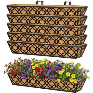 Y&M 6-Pack 30 Inch Railing Planter Boxes 24 Inch 2 Pack, Hanging Balcony Planter, Adjustable Deck Railing Planter Box, Metal Window Boxes Outdoor for Fence, Porch Flower Pots Holder