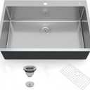 30 Inch Drop-in Kitchen Sink, Stainless Steel Single Bowl Flush Rim, 2.0cm Edge & 1.0mm Wall, Brushed Bottom Grid and Drain Assembly, 30x22x10 Inch