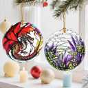 4 x Ceramic-Style Christmas Tree Decorations, Christmas Ornaments, Double-Sided Printed Ornament Keepsakes, Holiday Decor. Xmas Gifts, Gifts for Dragon Lovers - Dragon-Themed