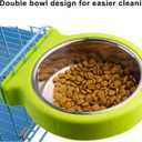 Crate Dog Bowl Removable Stainless Steel Water Food Feeder Bowls Cage Coop Cup for Cat Puppy Bird Pets (Small, Green with Corrugated Clip)