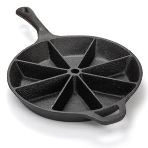 WUWEOT Cast Iron Wedge Pan, Round Corn Bread Skillet, 8-edges Biscuit Pan Mini Cake Pan with Long Handle for Scones, Corn Stick, Muffins, Cupcakes and Brownies