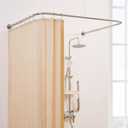 Crkmire U Shaped Corner Shower Curtain Rod, [Both Sides: 23.6"52", Middle: 31"46.7"] Adjustable U Shape Outdoor Curtain Rod for Bathroom with 12 Ring Hooks & Ceiling Support  Brushed Nickel