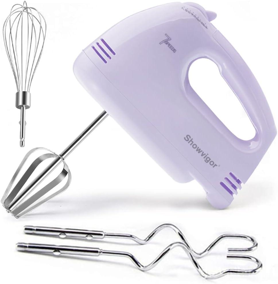 Handmixer Electric Handheld - 7 Speed Portable Kitchen Mixer Electric with 5 Stainless Steel Accessories Whisk, Food Beater for Whipping Mixing Cookies Cakes Eggs, Purple