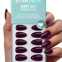 BTArtbox Press On Nails Short - Poison Potion, Dark Purple Almond Press On Nails with Glue for Women, Winter Opaque Soft Gel Glue On Nails in 16 Sizes - 32 Stick On Nails Kit