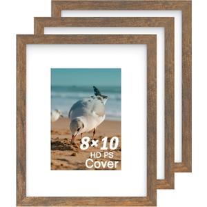 An&He 8x10 Picture Frame Set of 3, Brown Wood Grain Photo Frame for Wall Mounting or Tabletop Display