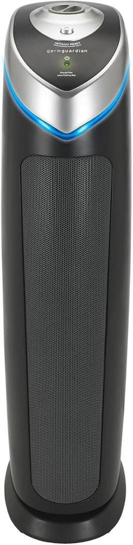 GermGuardian 3-In-1 HEPA Air Purifier for Home, Large Rooms Up To 915 Sq. Ft. with HEPA Air Filter, UV-C Light & Odor Reduction, AC5000E, 28" Tower, Gray